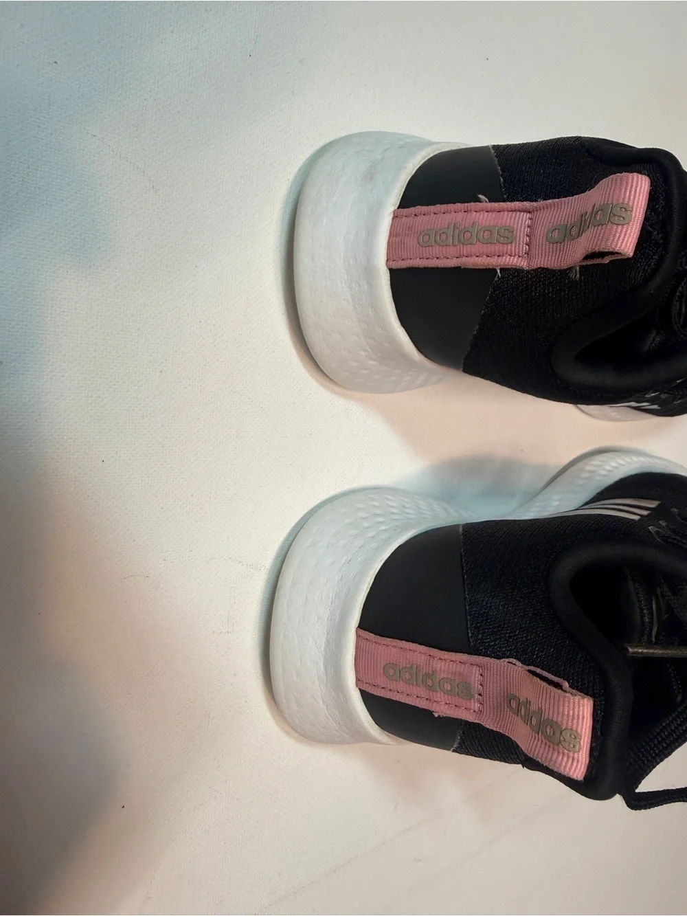 adidas Women's Black Running Sneakers with White Soles and Pink Heel Tabs